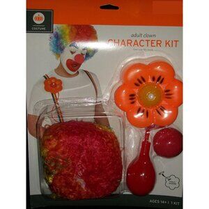 Adult Clown Character Halloween Costume Kit Wig Nose Squirting Flower Party